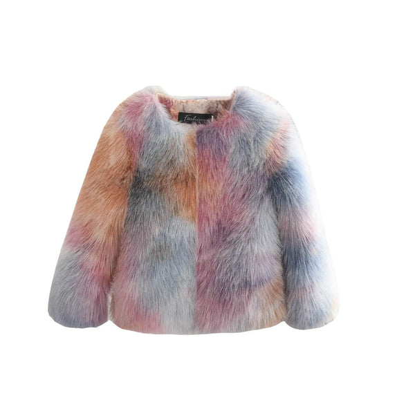 Girls Multicolored Fur Jacket