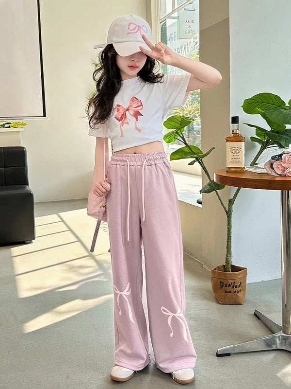 Girls Crop Top And Pink Pants 2 Pcs Set