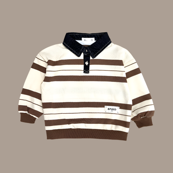 Boys Polo Neck Brown Striped T-shirt