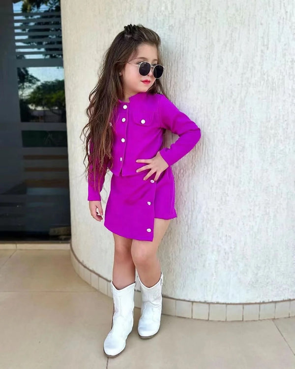 Girls Purple Jacket And Skirt 2 Pcs Set