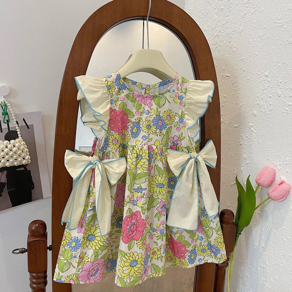 Girls Summer Floral Bow Dress