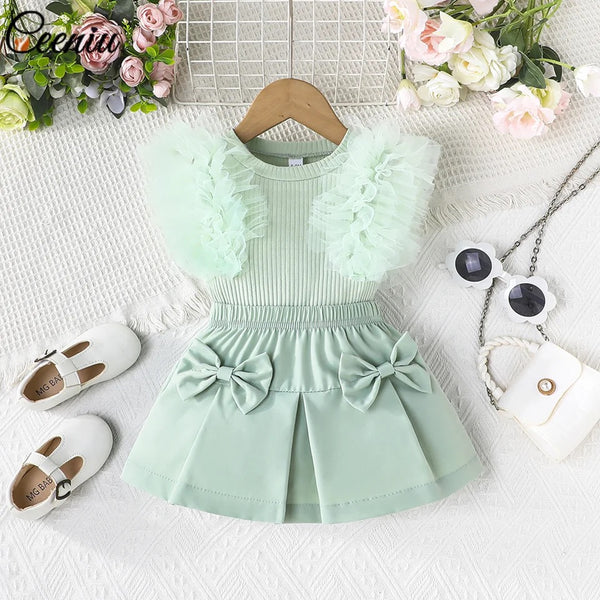 Girls Tulle Frill Top And Bow Detail Skirt
