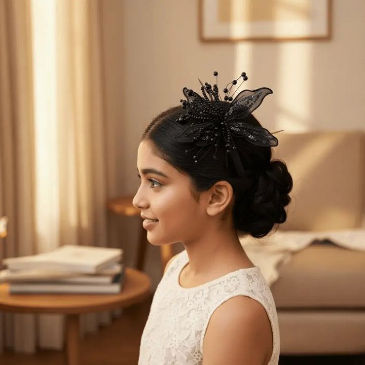 Girls Pearl-Feather Crystal Black Hair Band TrendyKid