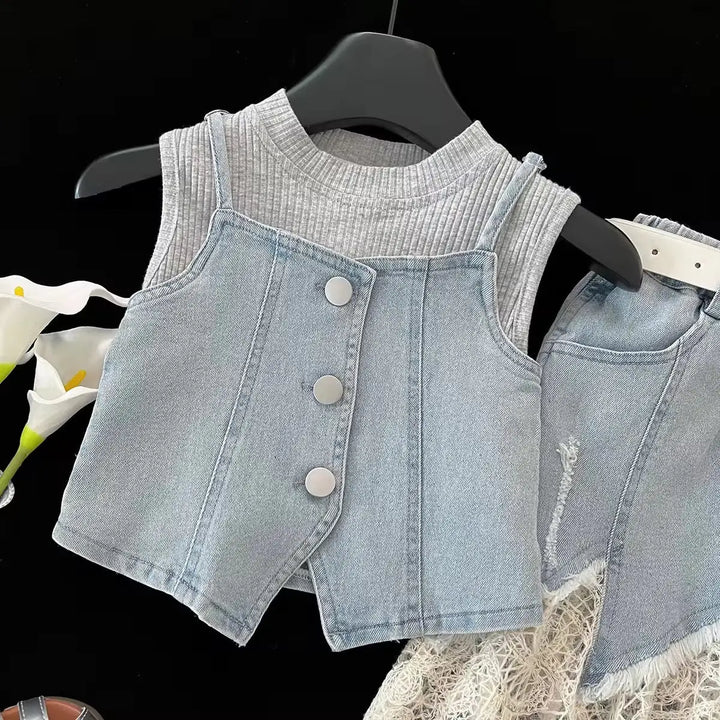 Girls Denim-Lace Co-ord Set TrendyKid