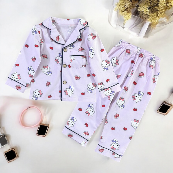 Girls Cartoon Printed Pink Night Suit