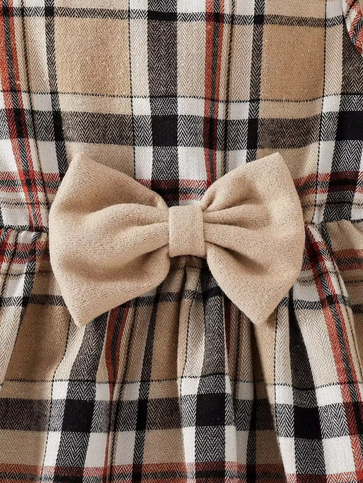 Girls Elegant Checkered Dress with Bow & Coat TrendyKid