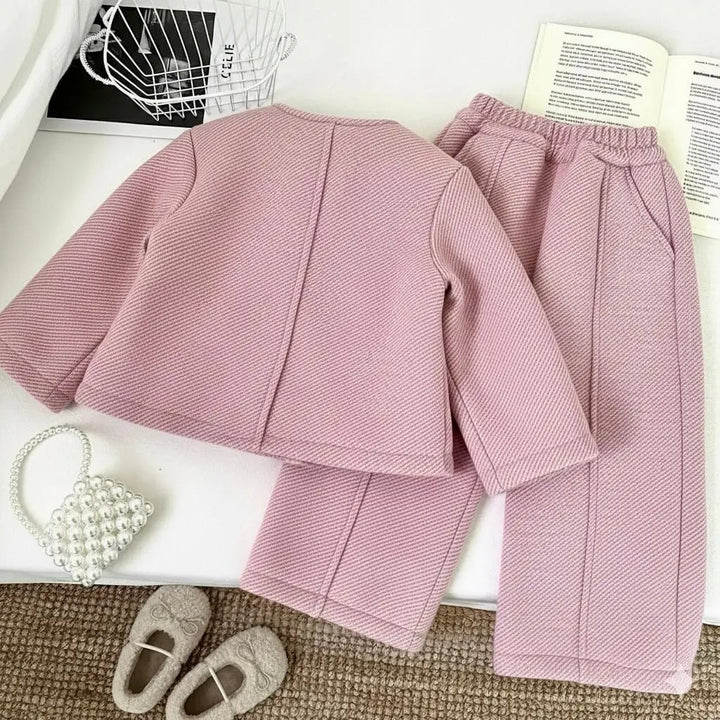 Toddler Girl's Pink Wool-Blend Coat and Wide-Leg Pants Set