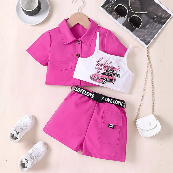 Girls Hot Pink Co-ord Set With Camisole 3 Pcs Set