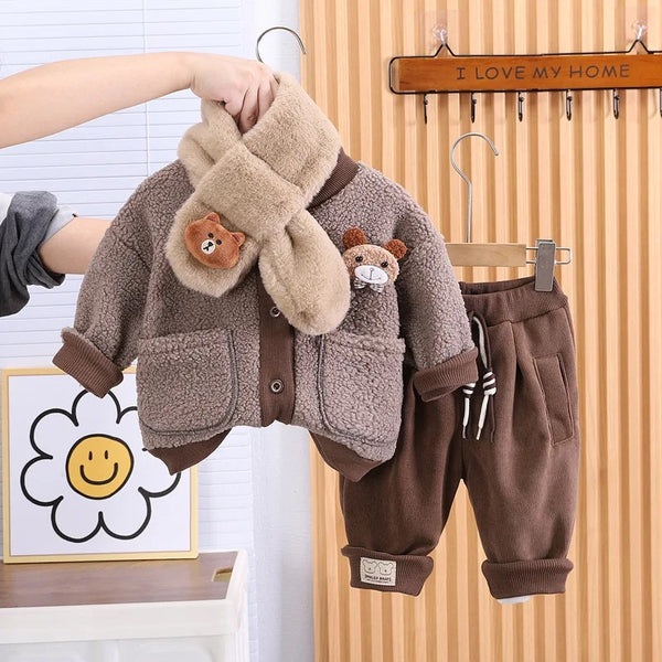 Boys Winter Grey Set With Muffler 3 Pcs Set