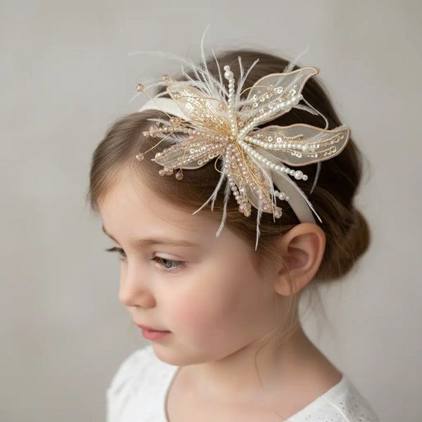 Girls Pearl-Feather Crystal Hair Band