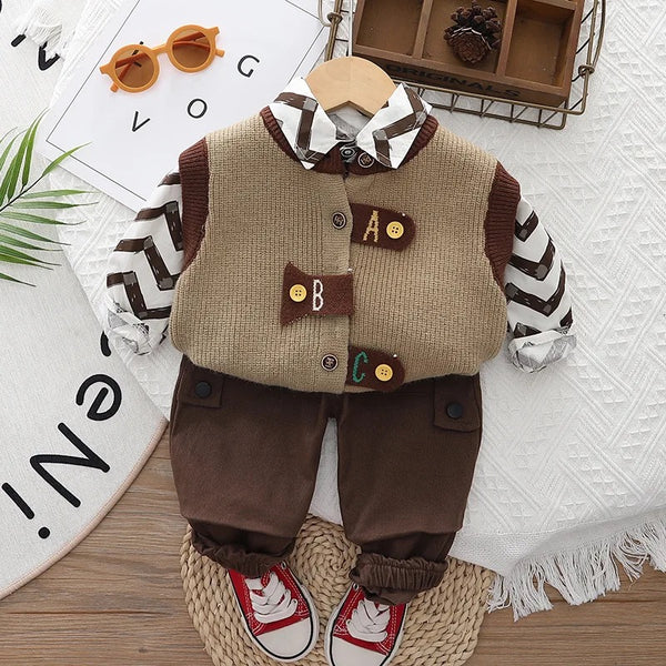 Boys Sweater, Shirt And Trousers 3 Pcs Set