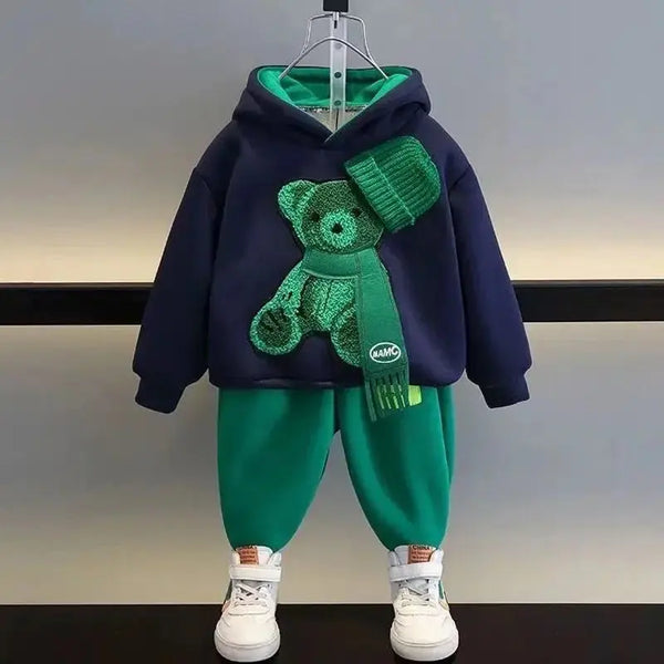 Boys Bear Motif Hoodie Sweatshirt And Joggers 2 Pcs Set TrendyKid