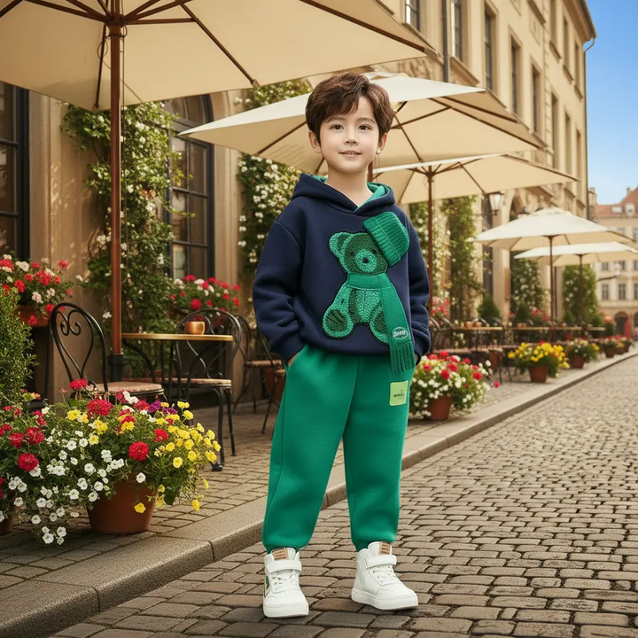 Boys Bear Motif Hoodie Sweatshirt And Joggers 2 Pcs Set TrendyKid