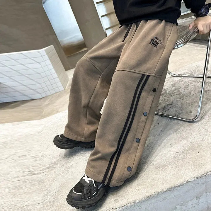 Boys Brown Wide-Leg Track Pants TrendyKid