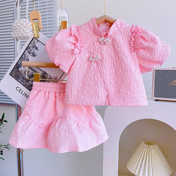 Girls Pink Top And Skirt 2 Pcs Set