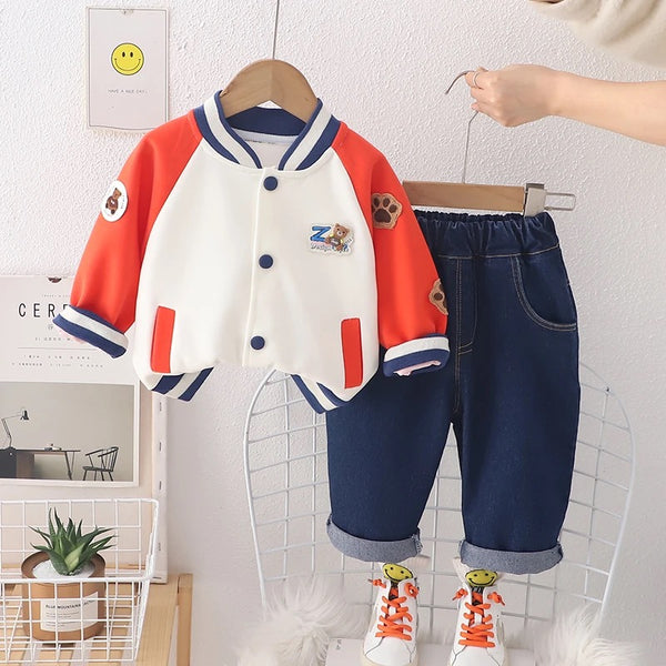 Boys Orange Shacket And Jeans 2 Pcs Set