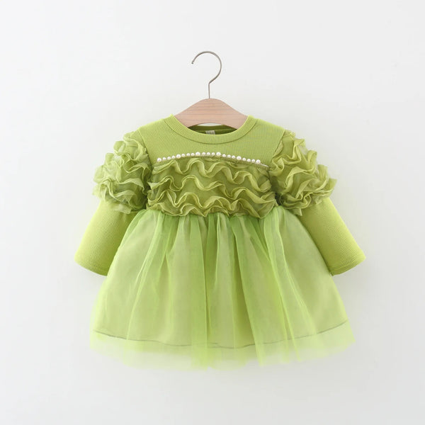 Girls Green Tulle Designer Dress