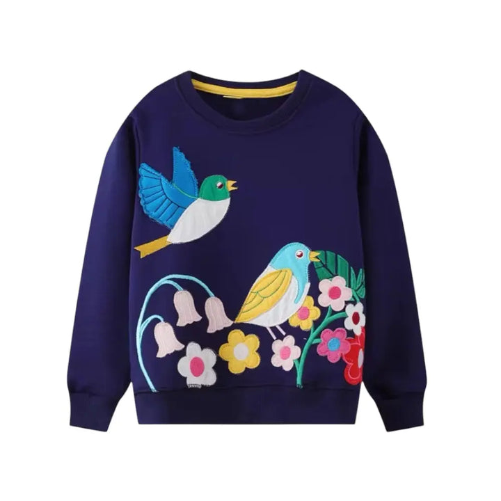 Kids Navy Blue Cute Bird Applique work Sweatshirt TrendyKid