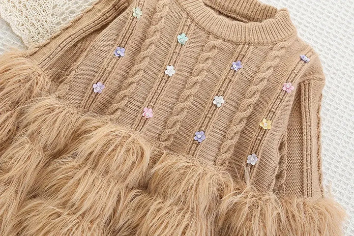 Girls Knitted Winter Co-ord Set with Faux Fur Detailing TrendyKid