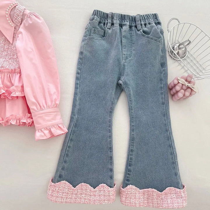 Girls Pink Ruffle Shirt And Denim Set TrendyKid