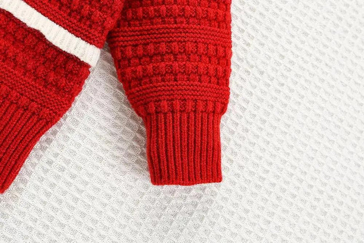 Girls Cherry Red Knit Co-ord Set with Peter Pan Collar TrendyKid