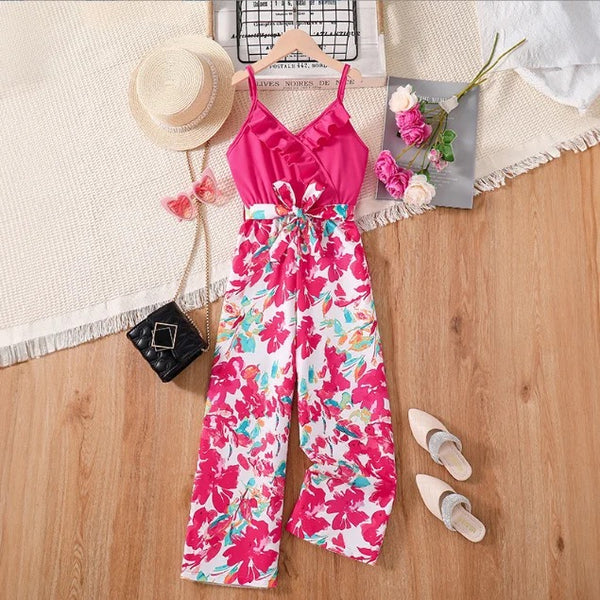 Girls Pink Floral Jumpsuit