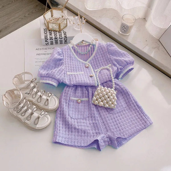 Girls Purple Shirt & Shorts Co-ord Set