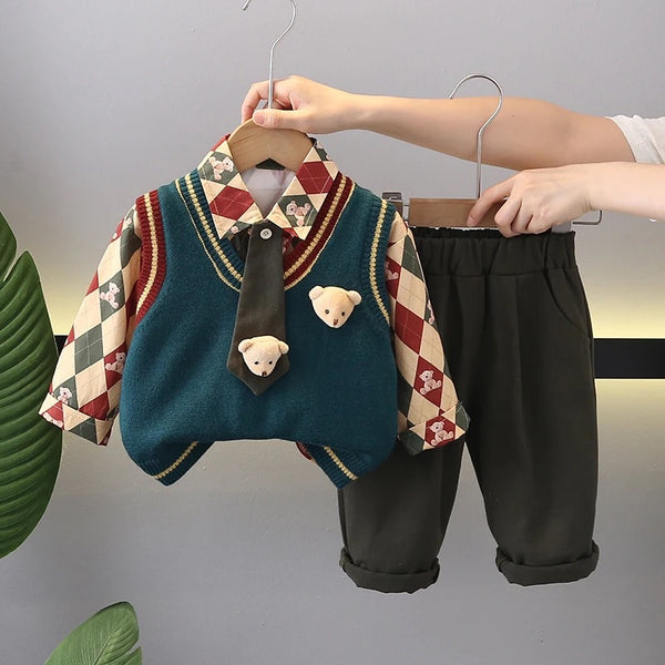 Boys Sweater Printed shirt and trousers 3 pcs set