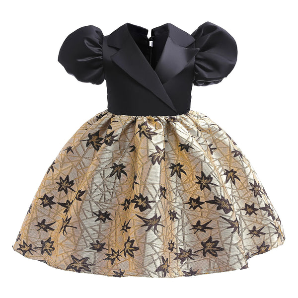 Girls Black Gold Star Print Party Wear Dress