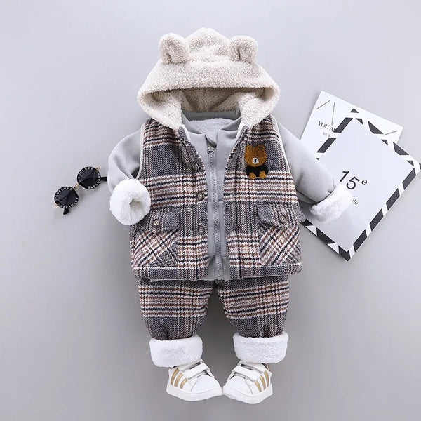 Boys Plaid 3 Pcs Winter Set