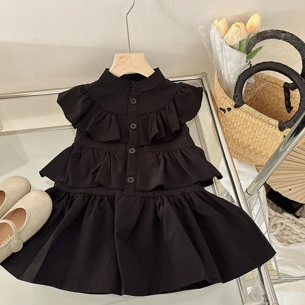 Girls Black Layered Dress