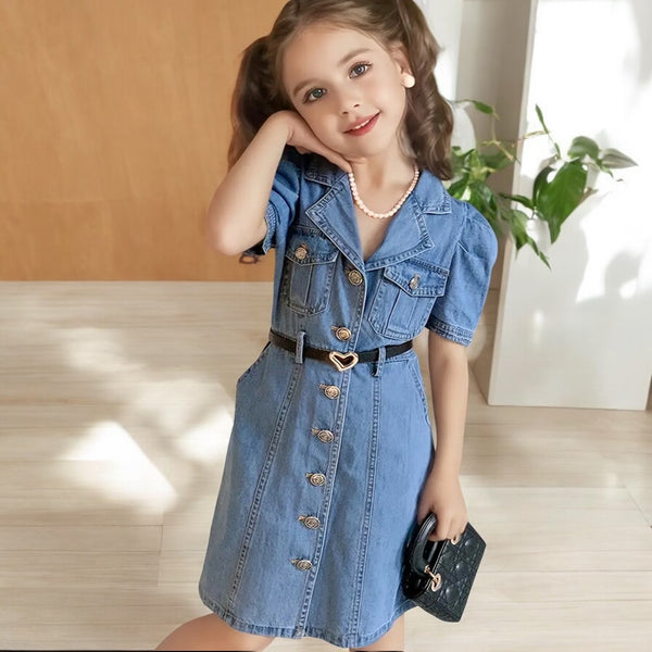 Girls Denim Dress With Belt