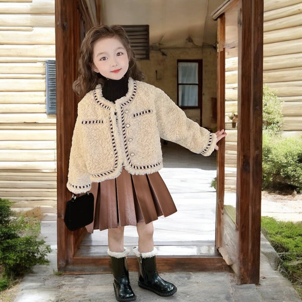 Girls Woolen Blazer And Brown Skirt 2 Pcs Set