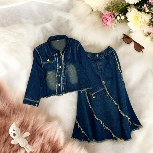 Girls Denim Top And Skirt 2 Pcs Set