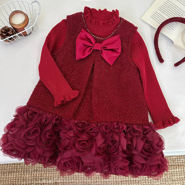 Girls Red Shimmer Dress With Ruffle Top TrendyKid