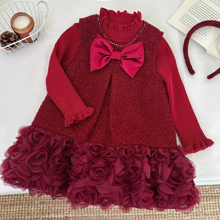 Girls Red Shimmer Dress With Ruffle Top TrendyKid