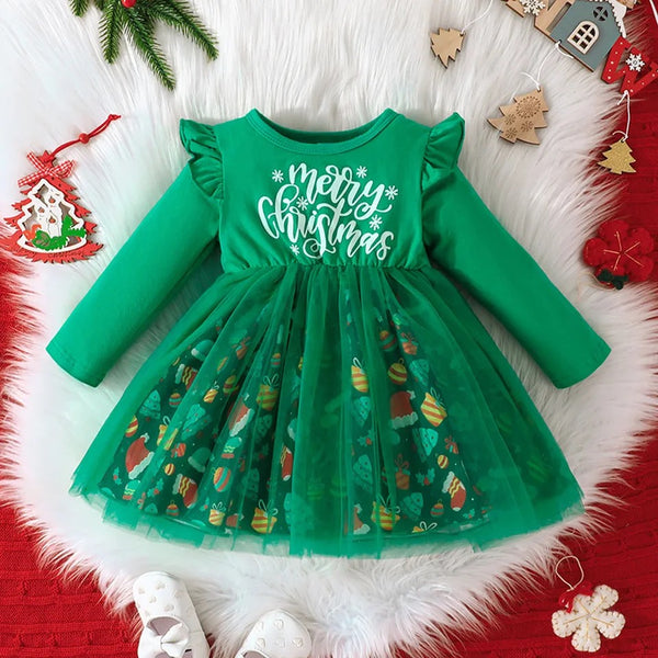 Girls Christmas Theme Printed Dress