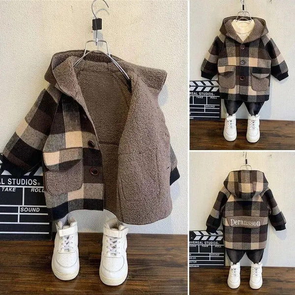 Kids Winter Plaid Long Coat