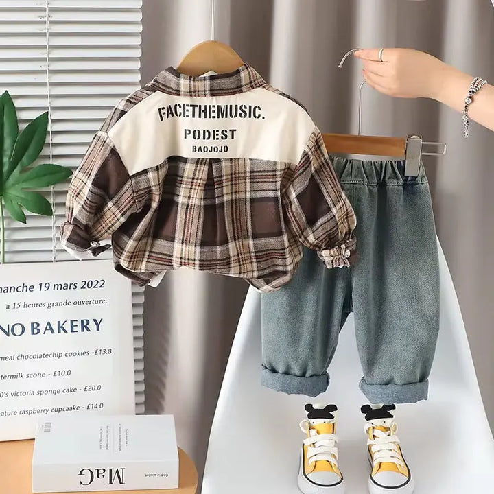 Boys Plaid Shirt With T-shirt And Jeans 3 Pc Set TrendyKid