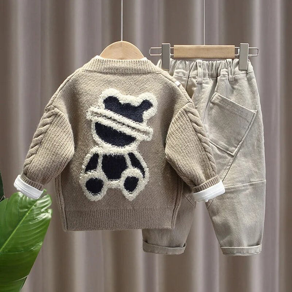 Boys Stylish Sweater with T-shirt And Trouser 3 Pcs Set