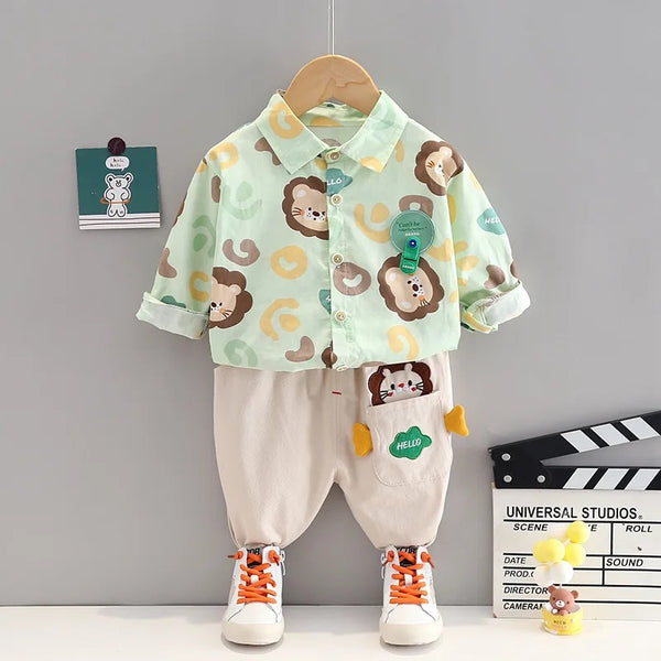 Boys Lion Printed Shirt And Trouser 2 Pcs Set