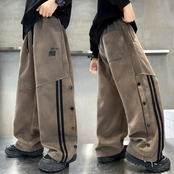 Boys Brown Wide-Leg Track Pants TrendyKid
