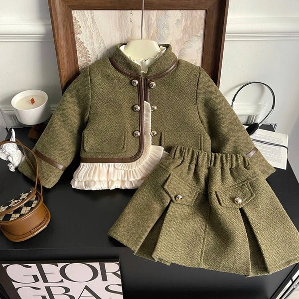 Girls Green Blazer And Skirt 2 Pcs Set