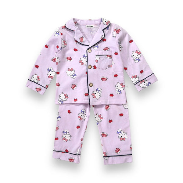 Girls Cartoon Printed Pink Night Suit