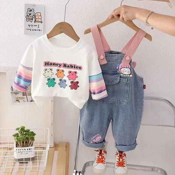 Girls Colorful Striped Dungaree Set