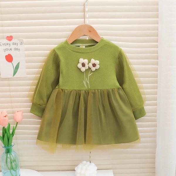 Girls cute flower green dress