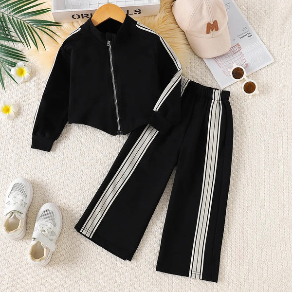 Girls Black And White Striped TrackSuit