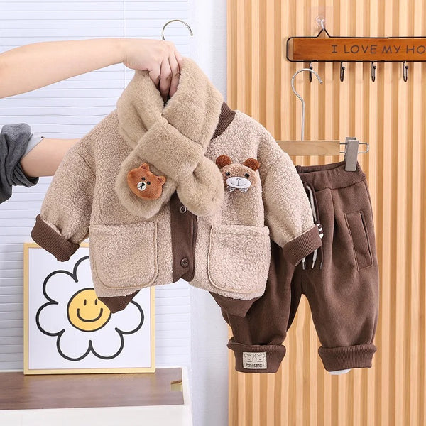 Boys Beige Winter Set With Muffler 3 Pcs Set