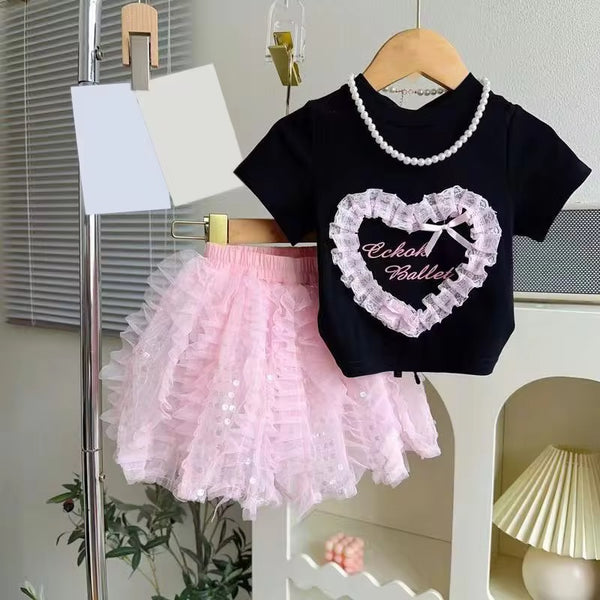 Girls Top With Frills Detail And Tulle Skirt