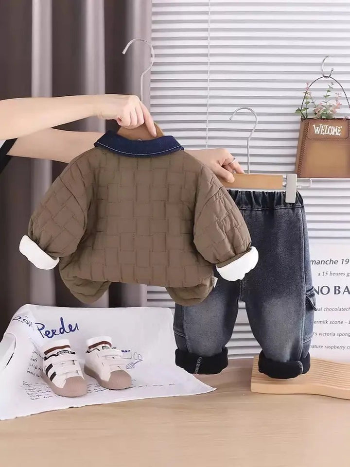 Boys Quilted Denim Patch Jacket & Winter Jeans Set TrendyKid